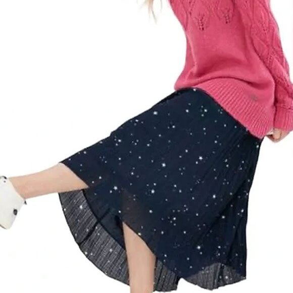 Joules Remi Pleated Pull On Midi Skirt 6 Navy Blue Pink White Stars - Picture 1 of 6